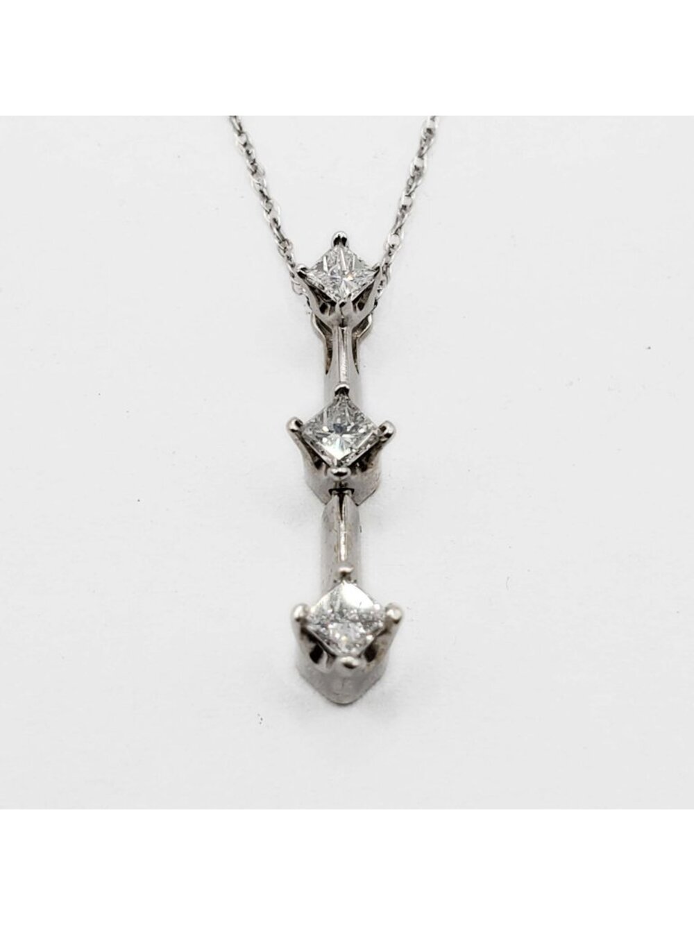 0.3 ctw Princess Diamond Past Present Future 3-Stone Pendant 14k White Gold